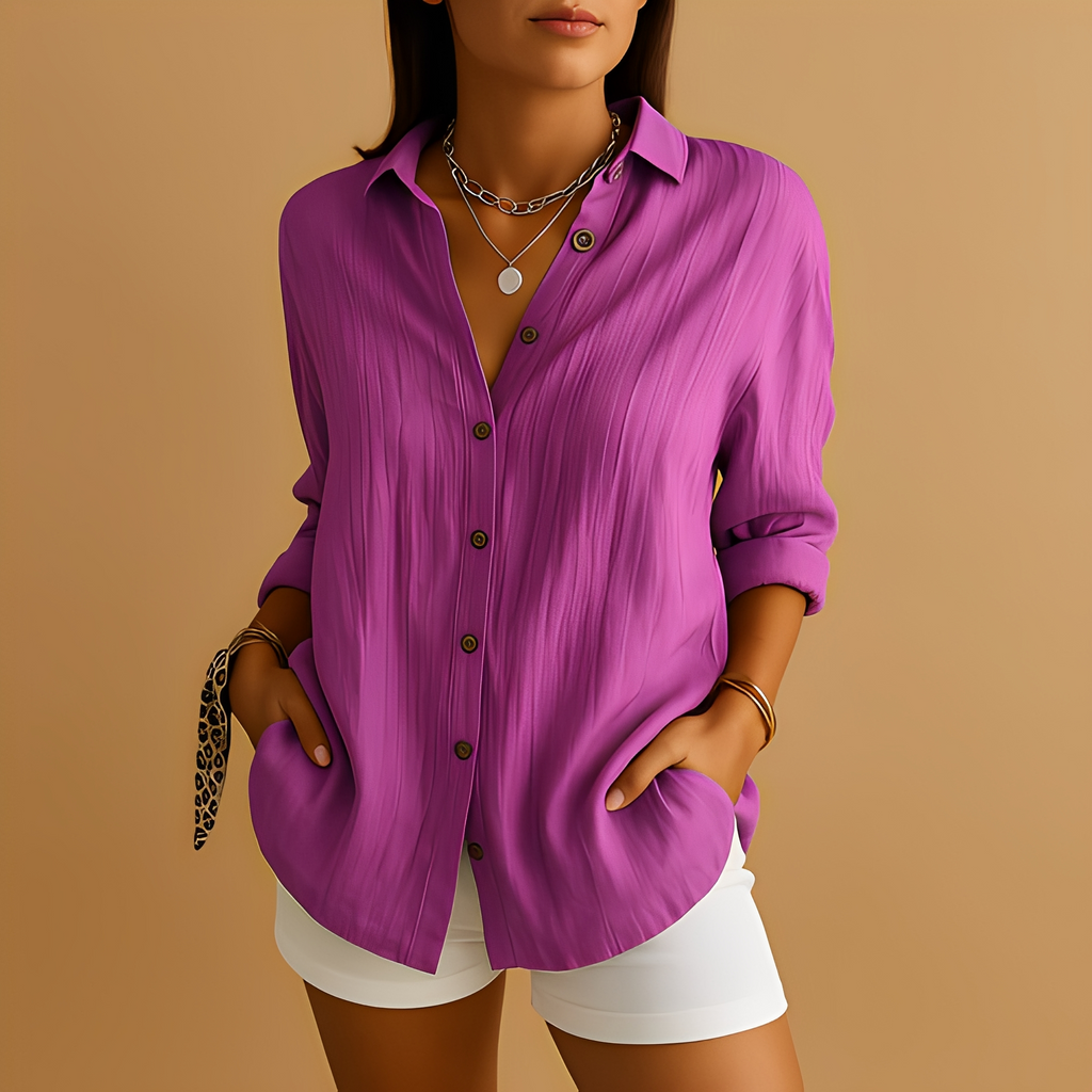 Veda | Women’s Lightweight Long Sleeve Blouse – Chic Artisan Weave & Refined Slimming Silhouette violet