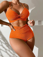 Women’s High-Waisted Bikini – Sculpted Midline Support, Desert-Heat Hue & Sovereign Shoreline Majesty orange
