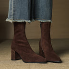 Alora | Genuine Suede Boots – Luxury Designer Ankle Booties & Slimming Tailored Chelsea Footwear Brown