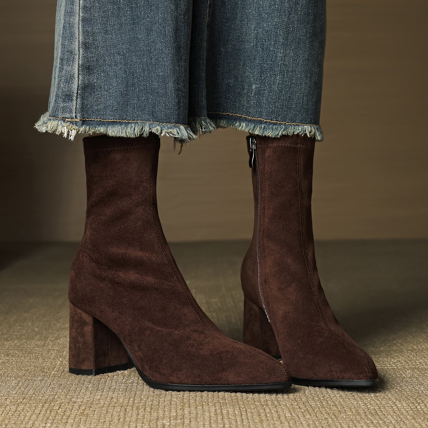 Alora | Genuine Suede Boots – Luxury Designer Ankle Booties & Slimming Tailored Chelsea Footwear Brown