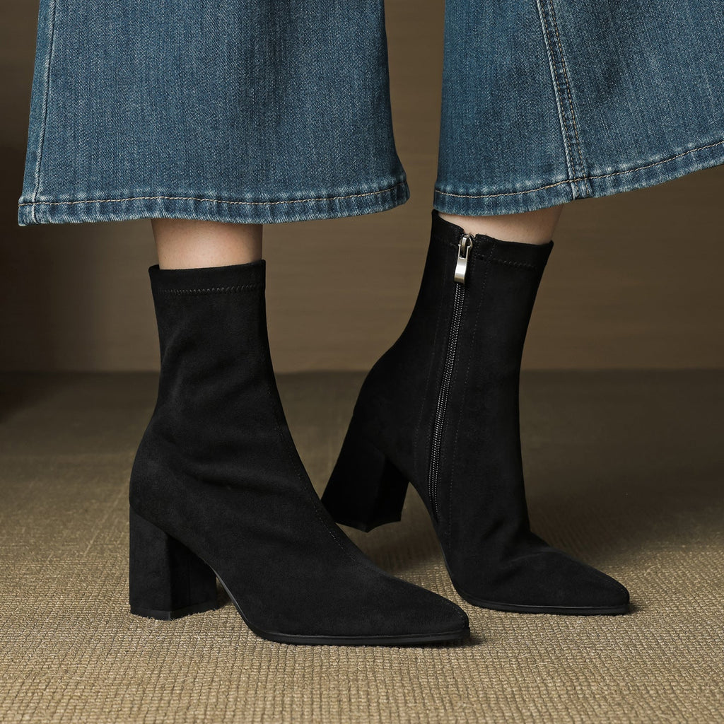 Alora | Genuine Suede Boots – Luxury Designer Ankle Booties & Slimming Tailored Chelsea Footwear Black