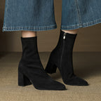 Alora | Genuine Suede Boots – Luxury Designer Ankle Booties & Slimming Tailored Chelsea Footwear Black