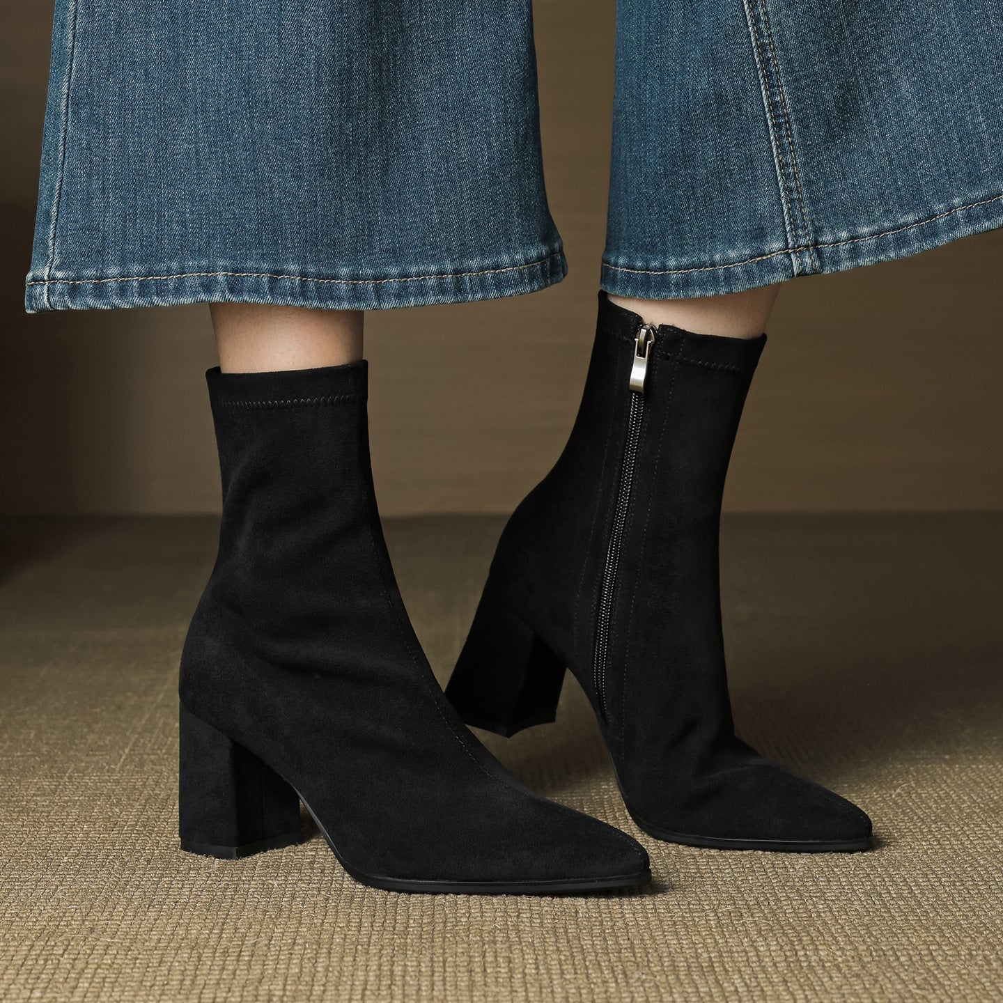Alora | Genuine Suede Boots – Luxury Designer Ankle Booties & Slimming Tailored Chelsea Footwear Black