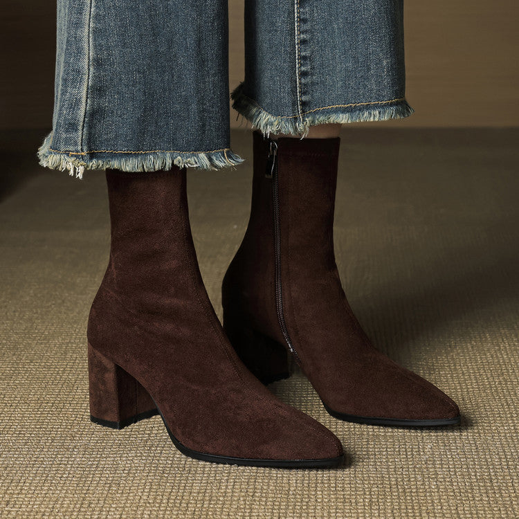 Alora | Genuine Suede Boots – Luxury Designer Ankle Booties & Slimming Tailored Chelsea Footwear