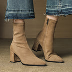 Alora | Genuine Suede Boots – Luxury Designer Ankle Booties & Slimming Tailored Chelsea Footwear Apricot