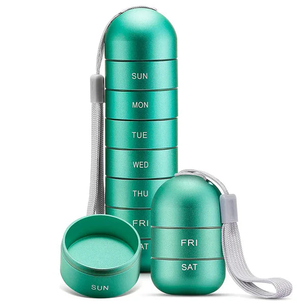 Aluminum Pill Organizer For 7 Days Travel Pill Box With Pill Container Green