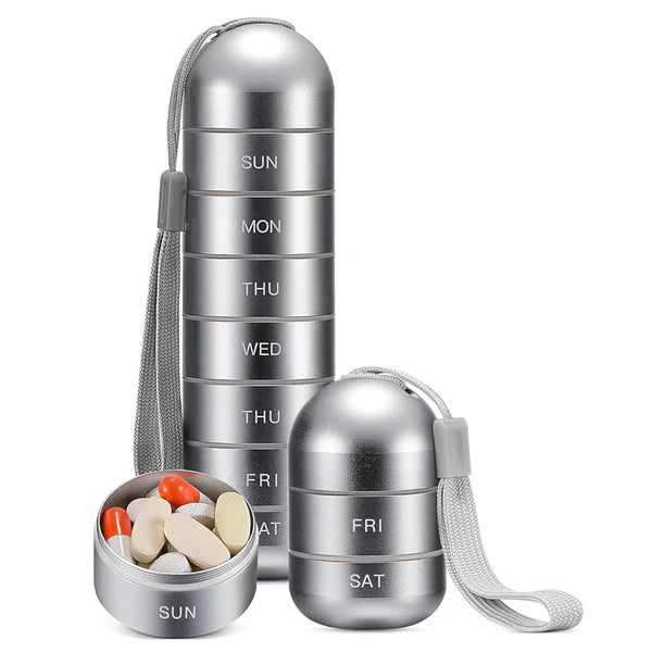 Aluminum Pill Organizer For 7 Days Travel Pill Box With Pill Container Silver