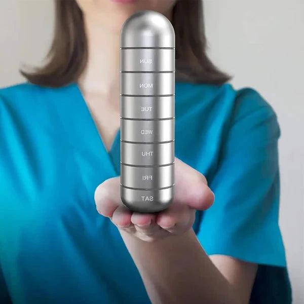Aluminum Pill Organizer For 7 Days Travel Pill Box With Pill Container