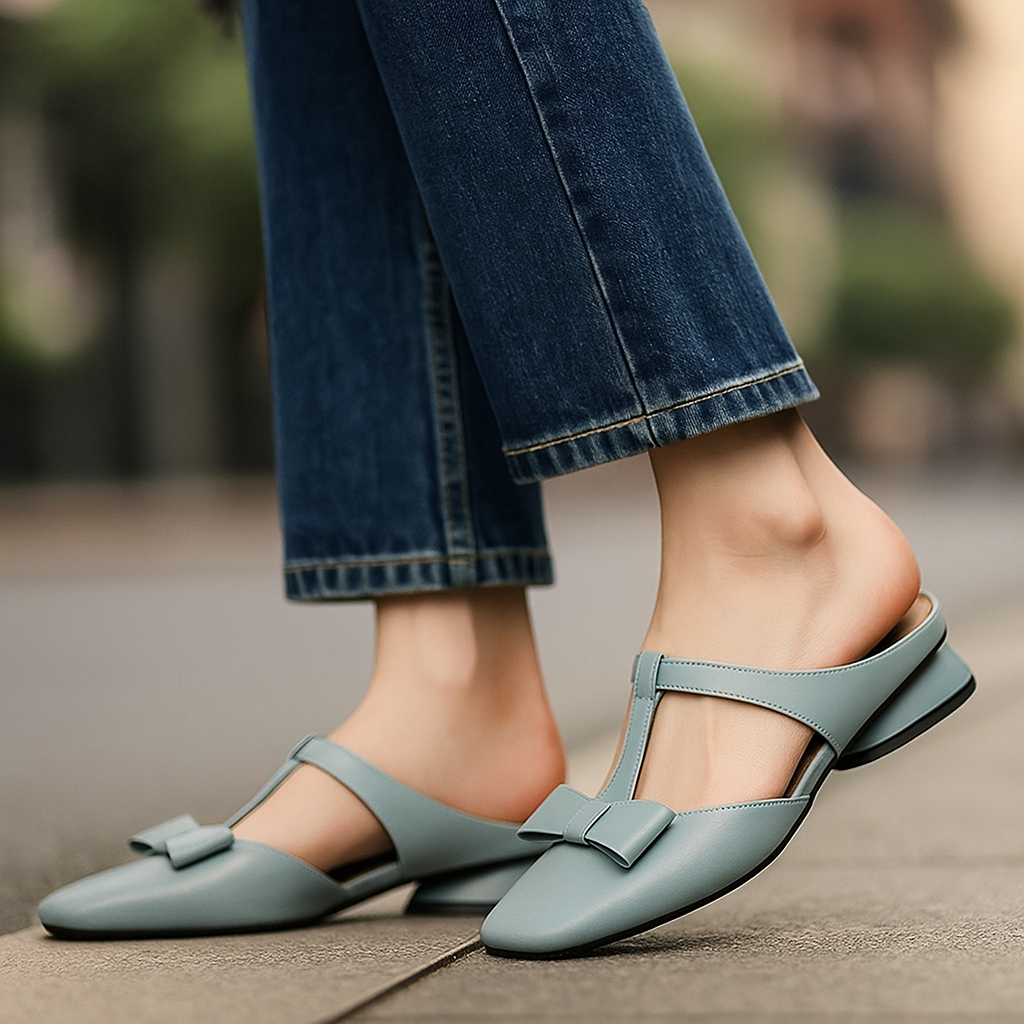 Flōre | Leather Mules – Chic Artisan Craft & Refined Slimming Silhouette Blue