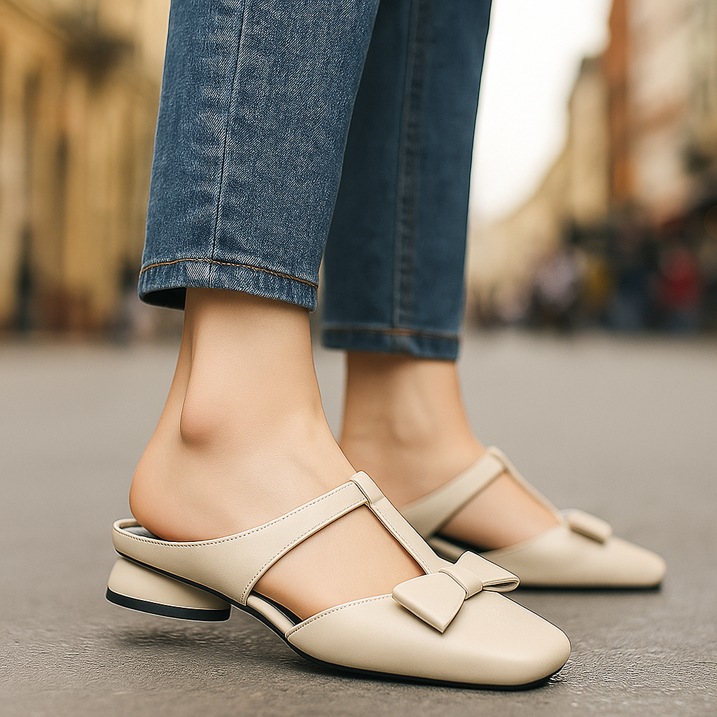 Flōre | Leather Mules – Chic Artisan Craft & Refined Slimming Silhouette Beige