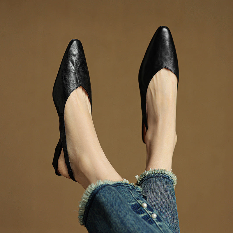 Amelie | Women’s Genuine Leather Slingbacks – Chic Artisan Pointed-Toe & Refined All-Day Elegance Black