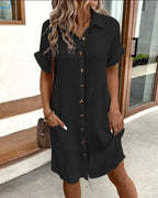 Amore | Casual Cotton Shirt Dress with Button Fastening Black
