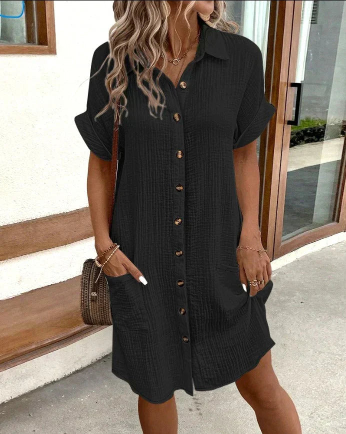 Amore | Casual Cotton Shirt Dress with Button Fastening Black