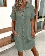 Amore | Casual Cotton Shirt Dress with Button Fastening Green