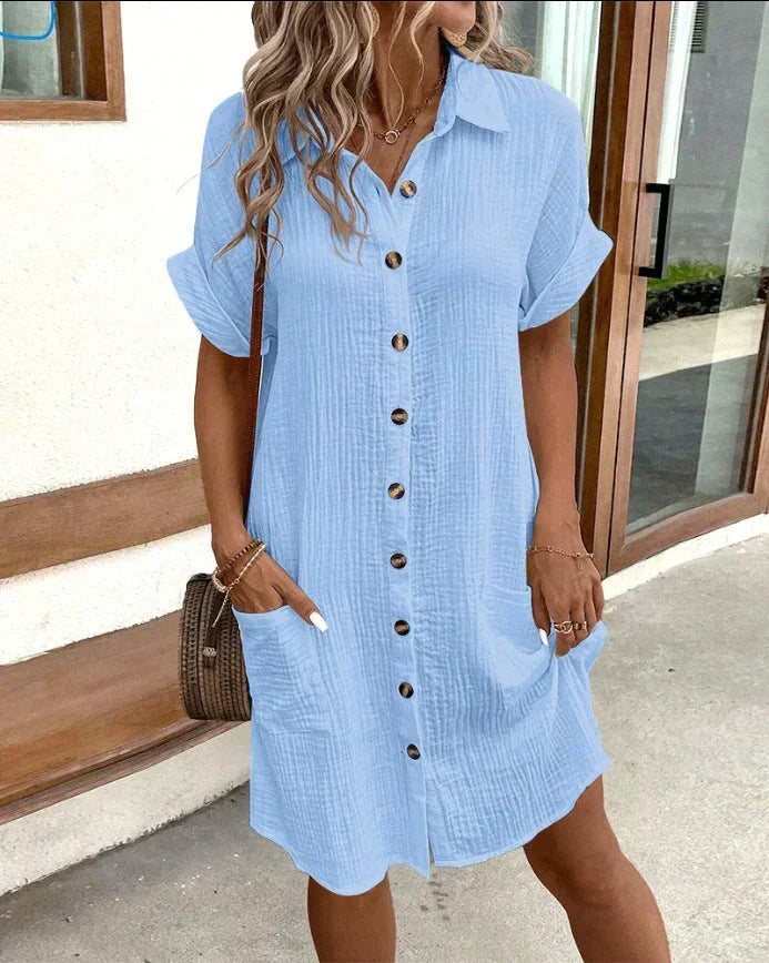 Amore | Casual Cotton Shirt Dress with Button Fastening Light Blue 2XL