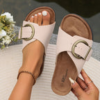 Women's Cork Sandals with Buckle Strap
