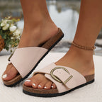 Women's Cork Sandals with Buckle Strap light pink-gray