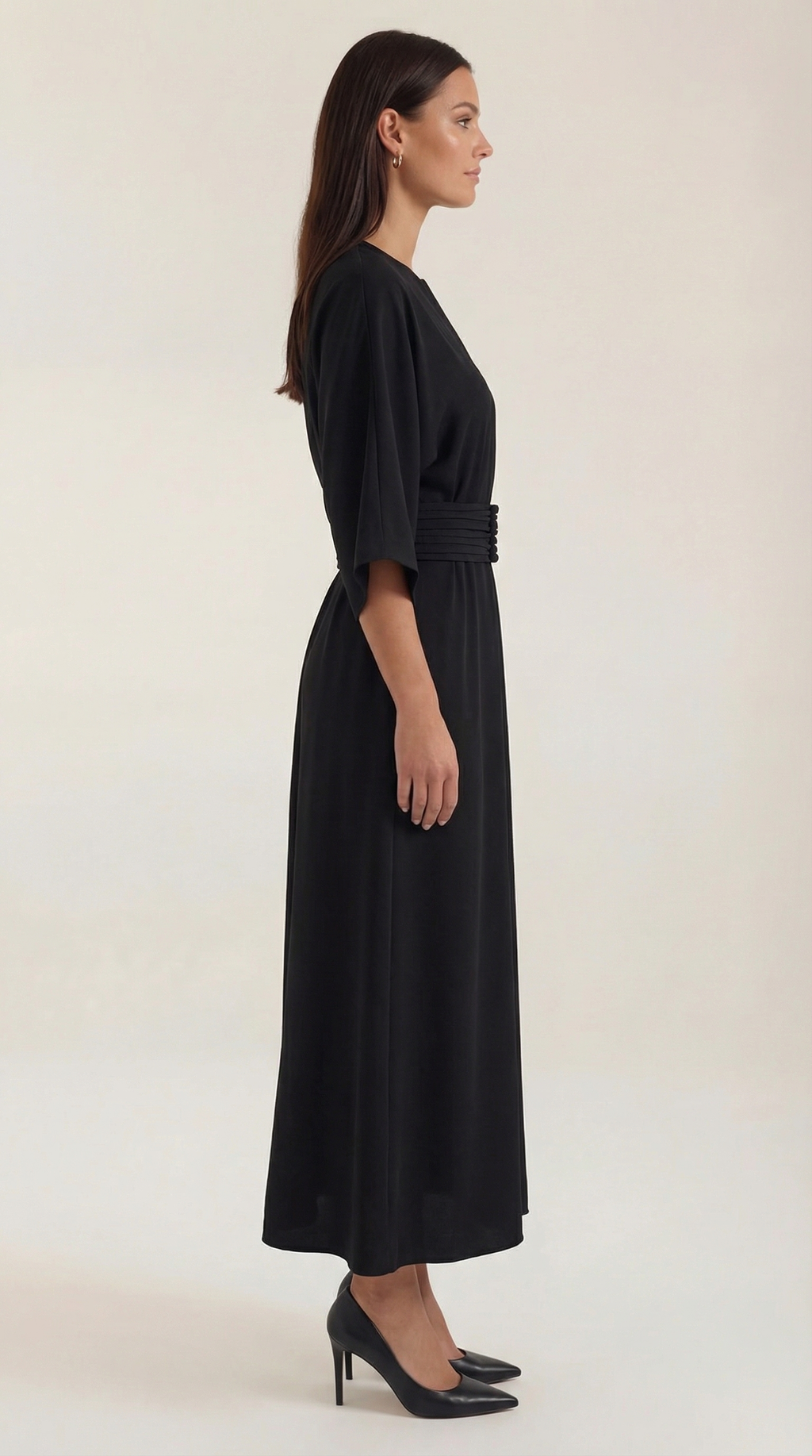Women's Maxi Dress Belted Waist A-Line Long Dress