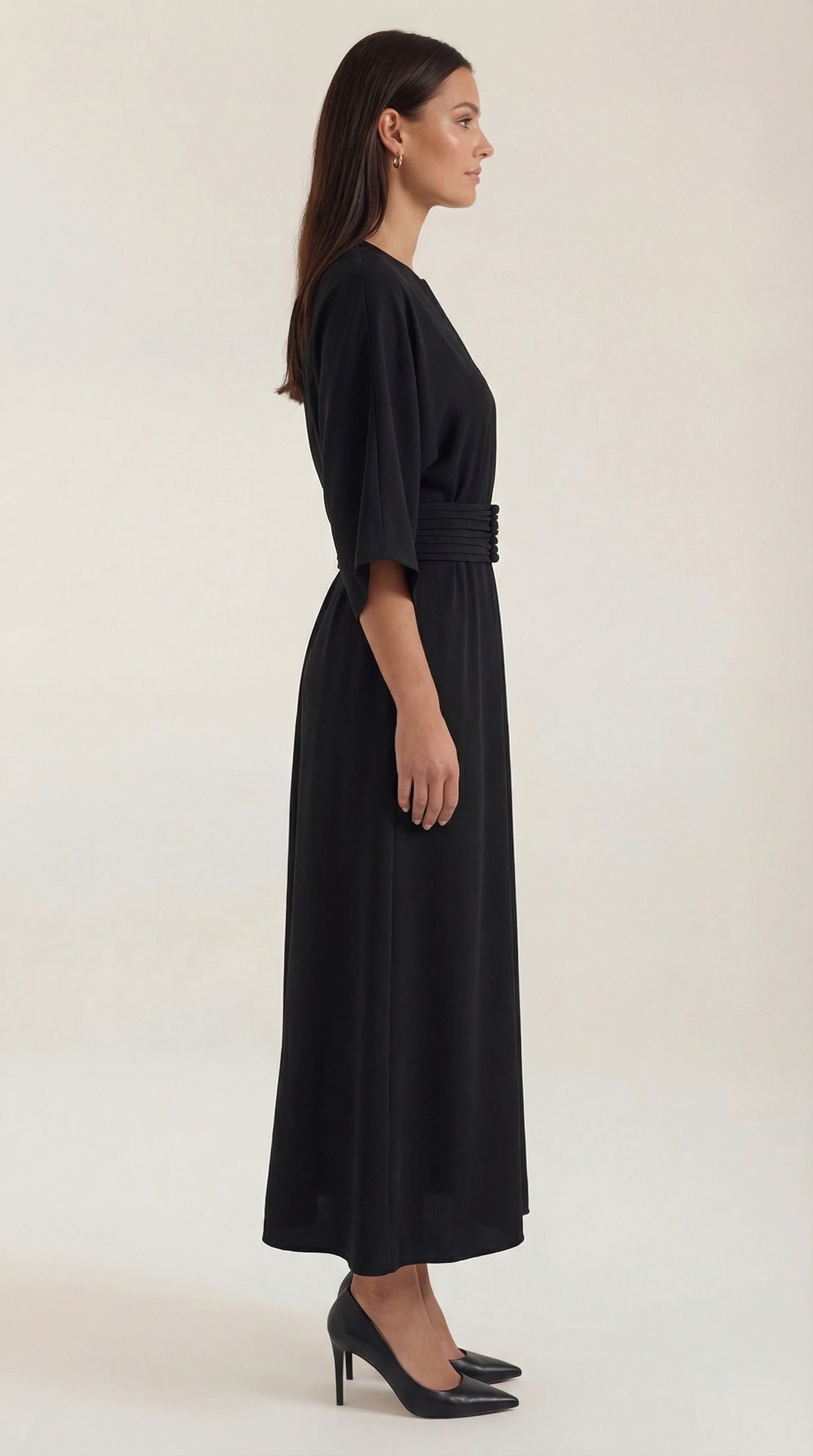 Women's Maxi Dress Belted Waist A-Line Long Dress