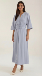 Women's Maxi Dress Belted Waist A-Line Long Dress Blue