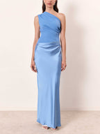 Vanity | Women’s One-Shoulder Maxi Dress – Architectural Pleated Fluidity & Asymmetrical Gala Silhouette