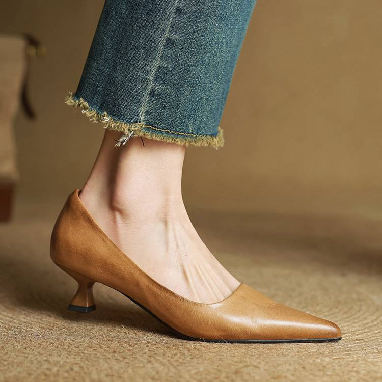 Arac | Women’s Genuine Leather Heels – Chic Artisan Pointed-Toe & Refined Stiletto Comfort Apricot