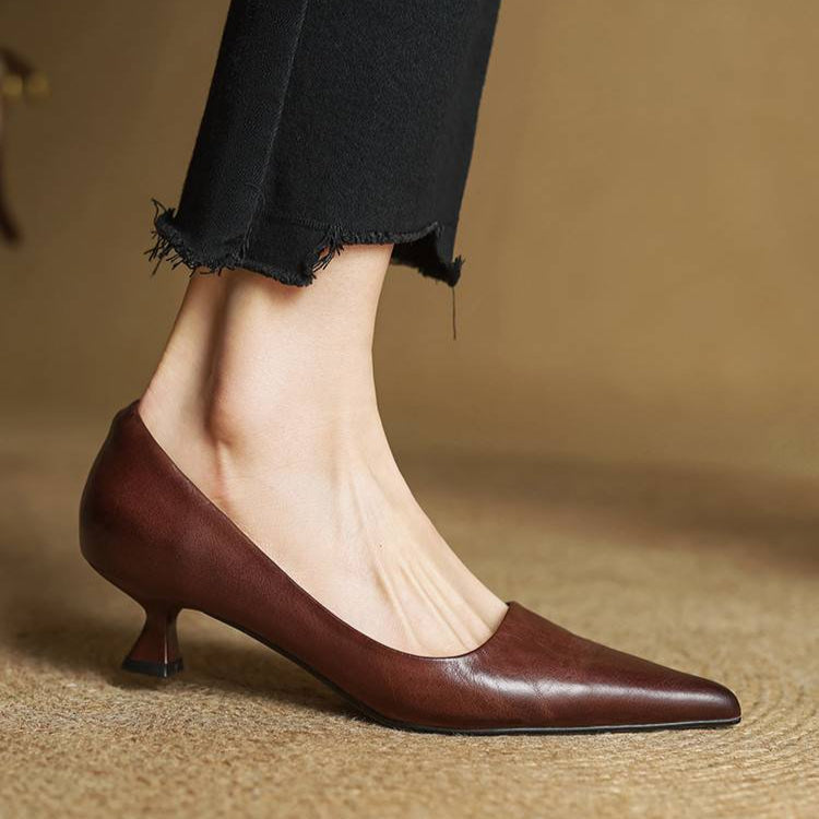 Arac | Women’s Genuine Leather Heels – Chic Artisan Pointed-Toe & Refined Stiletto Comfort Brown