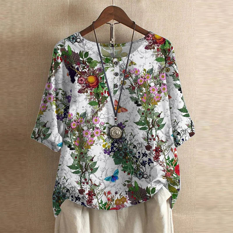 Vena | Retro-Inspired Blouse White Flowers