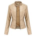 Solis | Women's Jacket | Stand Collar Zipper Pockets Beige