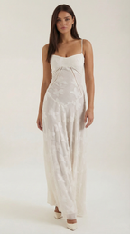 Women's Lace Maxi Dress Floral Embroidery Elegant Evening White