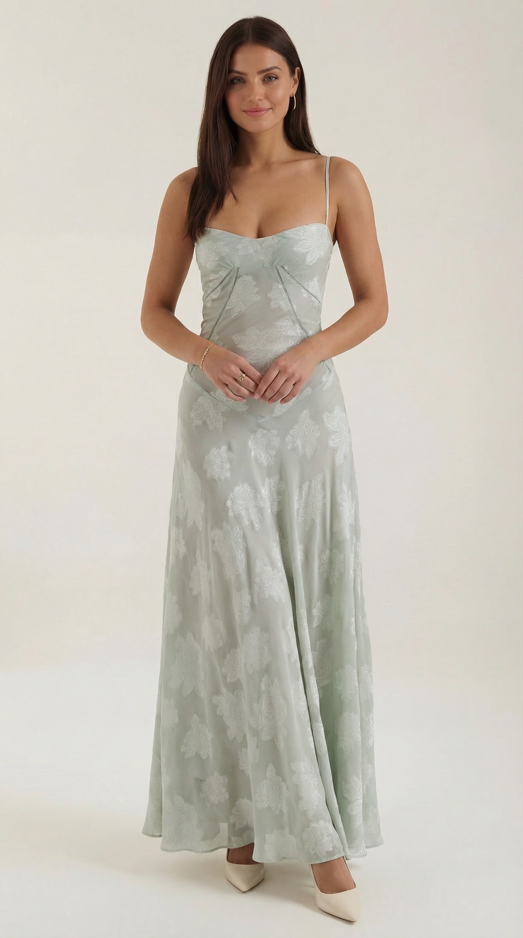 Women's Lace Maxi Dress Floral Embroidery Elegant Evening Mint green