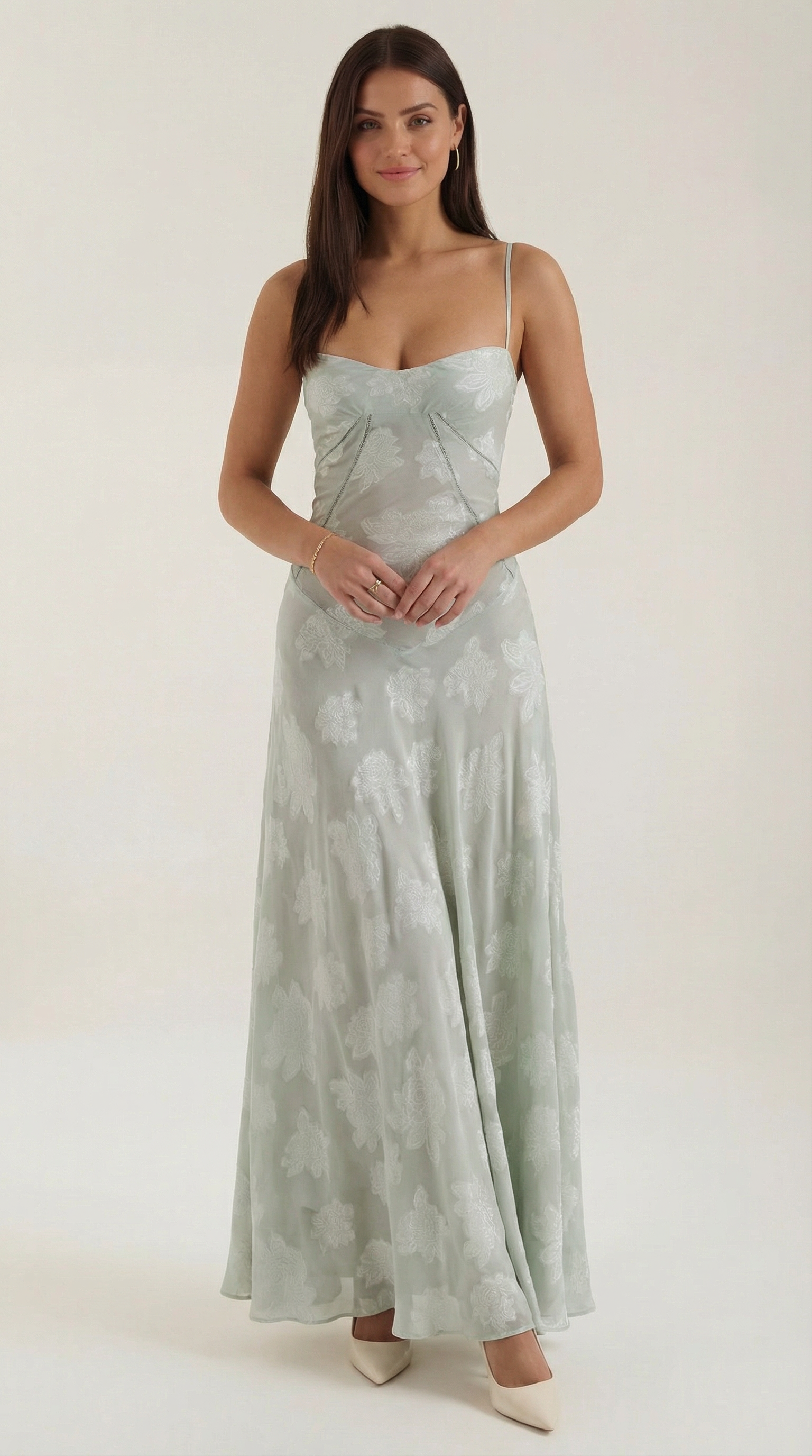 Women's Lace Maxi Dress Floral Embroidery Elegant Evening Mint green