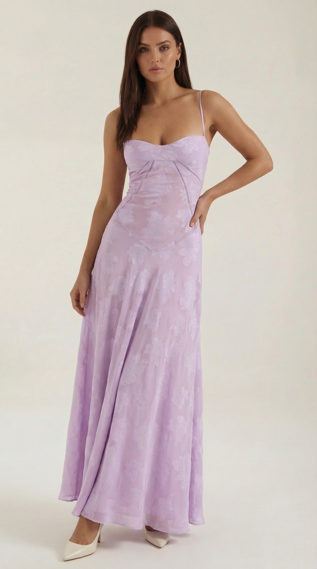 Women's Lace Maxi Dress Floral Embroidery Elegant Evening Orchid