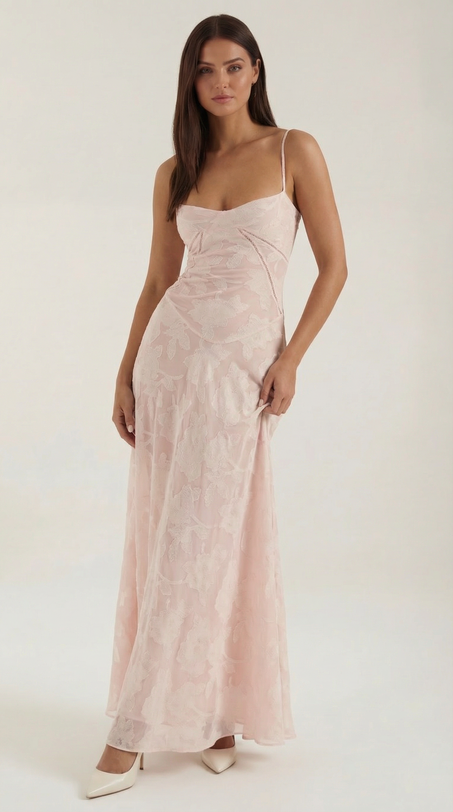 floral embroidered lace maxi dress reviews Valmy Embroidered Tulle Maxi Dress IVORY / 2