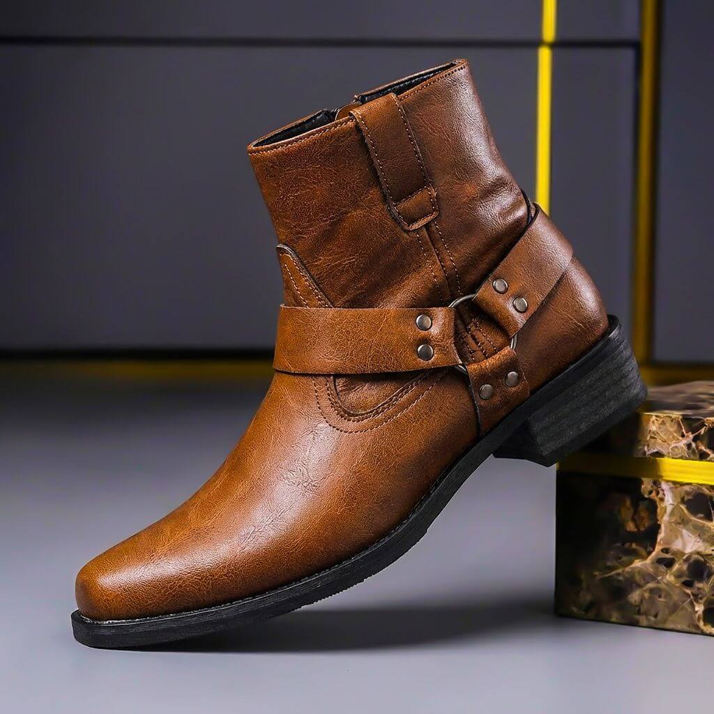 Calico | Men's Vintage Leather Boots - Handcrafted Classic Ankle Boots Cognac Brown