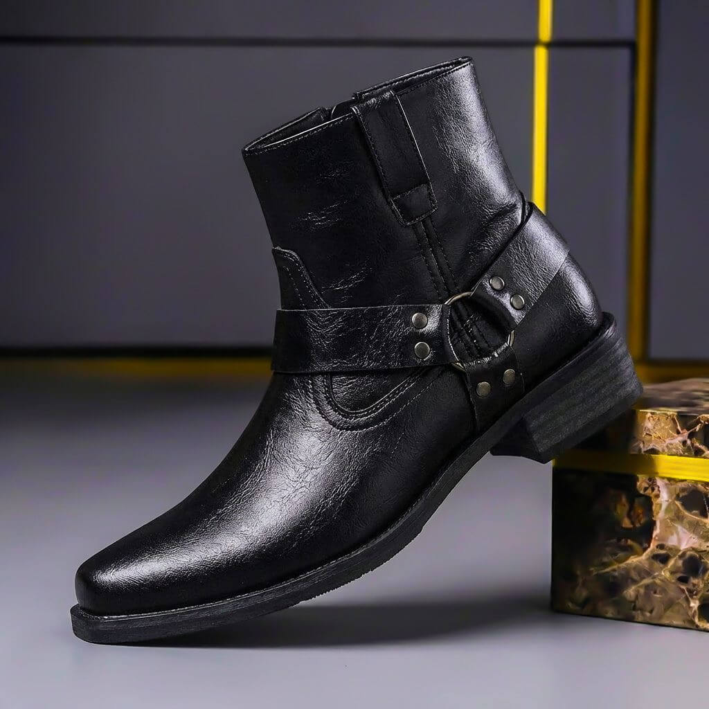 Calico | Men's Vintage Leather Boots - Handcrafted Classic Ankle Boots Obsidian Black