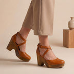 Artisanal Closed-Toe Wood Platform Wedges - Elevated Summer Style for All-Day Wear Brown