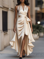 Giselle | Dramatic And Luxurious Satin Wrap Maxi Dress Champagne