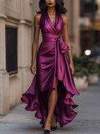 Giselle | Dramatic And Luxurious Satin Wrap Maxi Dress Fuchsia