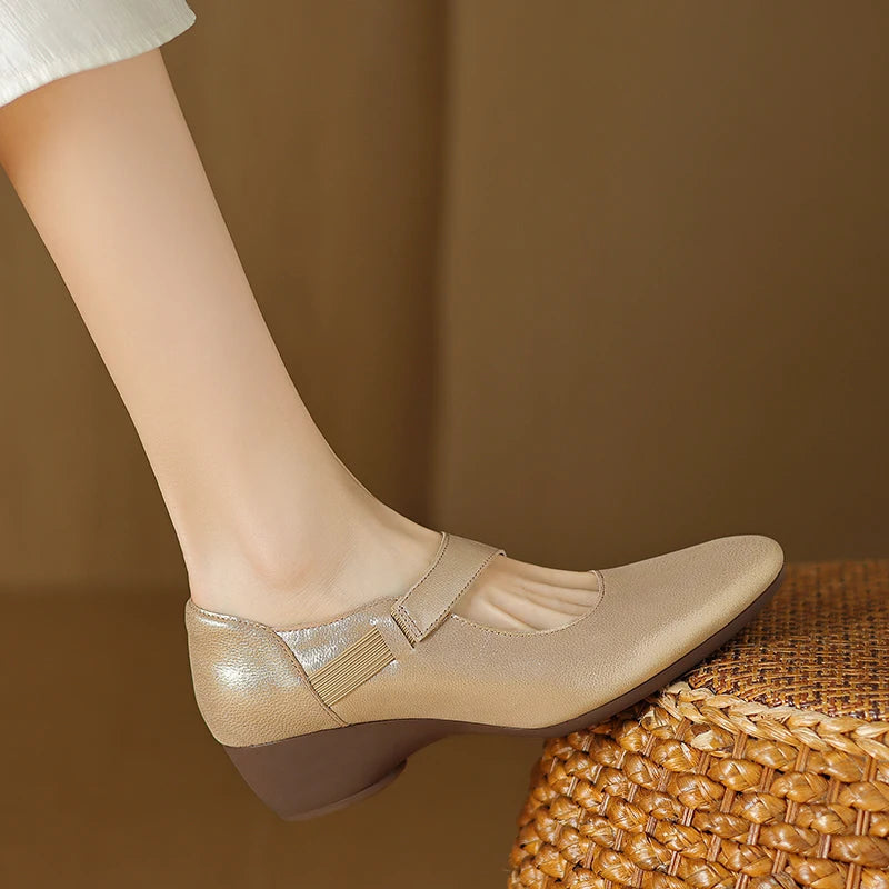 Avelle | Genuine Leather Mary Jane Heels – Luxury Designer Block Shoes & Slimming Retro Pump Footwear