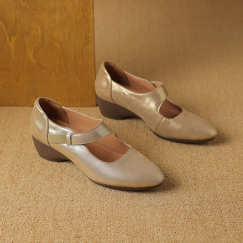Avelle | Genuine Leather Mary Jane Heels – Luxury Designer Block Shoes & Slimming Retro Pump Footwear