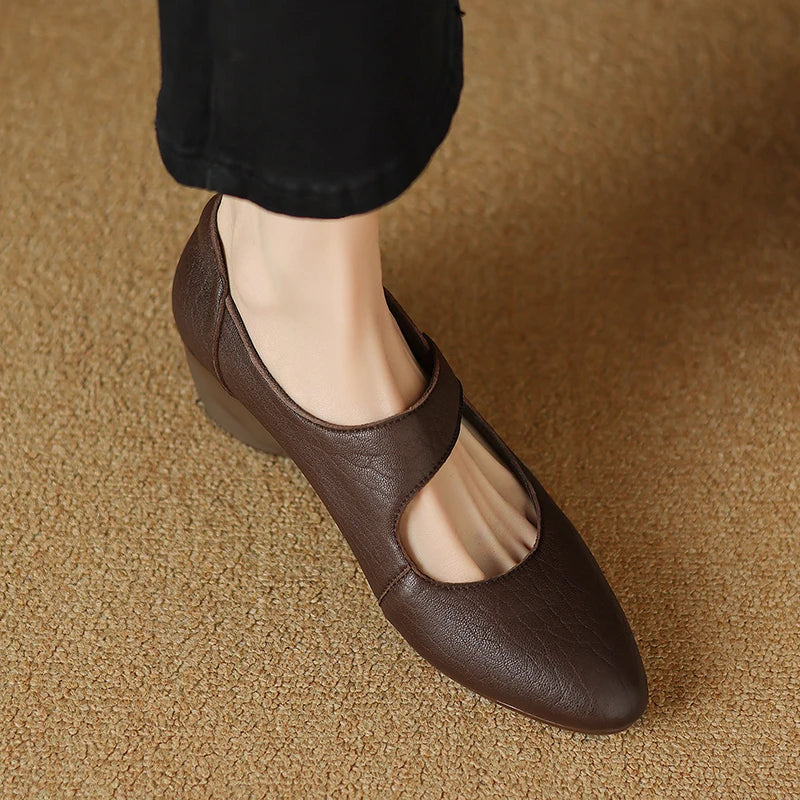 Avelle | Genuine Leather Mary Jane Heels – Luxury Designer Block Shoes & Slimming Retro Pump Footwear