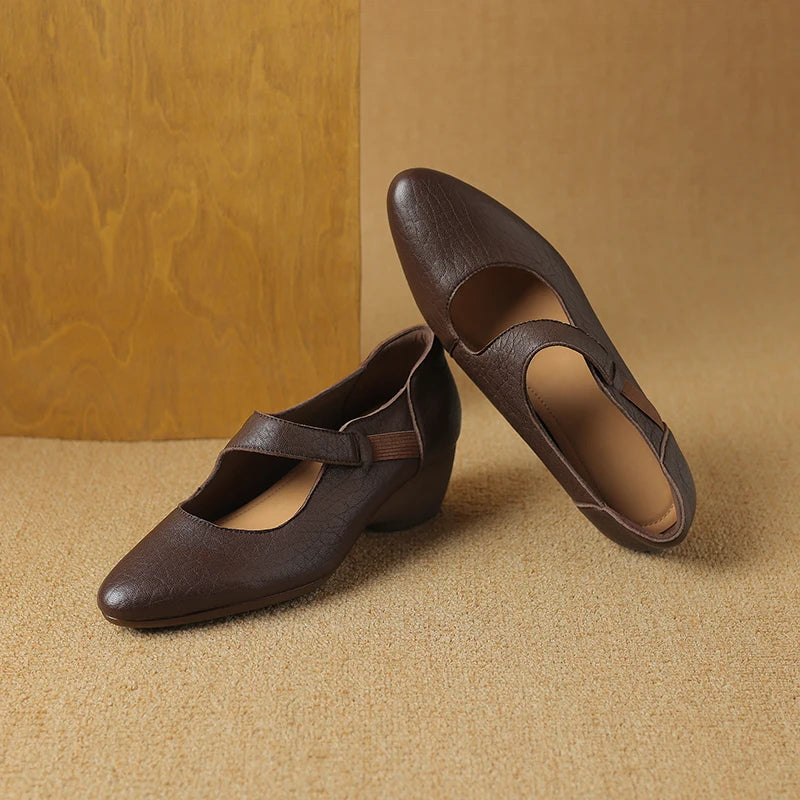 Avelle | Genuine Leather Mary Jane Heels – Luxury Designer Block Shoes & Slimming Retro Pump Footwear