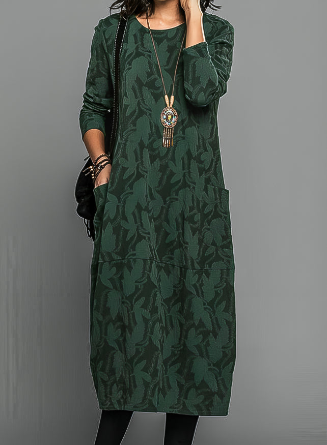 Mechi | Women’s Long-Sleeve Dress – Slimming Rib-Knit Design & Chic Everyday Silhouette Green