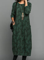 Mechi | Women’s Long-Sleeve Dress – Slimming Rib-Knit Design & Chic Everyday Silhouette Green