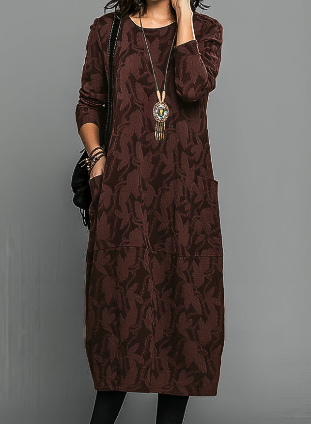 Mechi | Women’s Long-Sleeve Dress – Slimming Rib-Knit Design & Chic Everyday Silhouette Brown