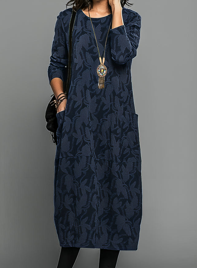 Mechi | Women’s Long-Sleeve Dress – Slimming Rib-Knit Design & Chic Everyday Silhouette Blue