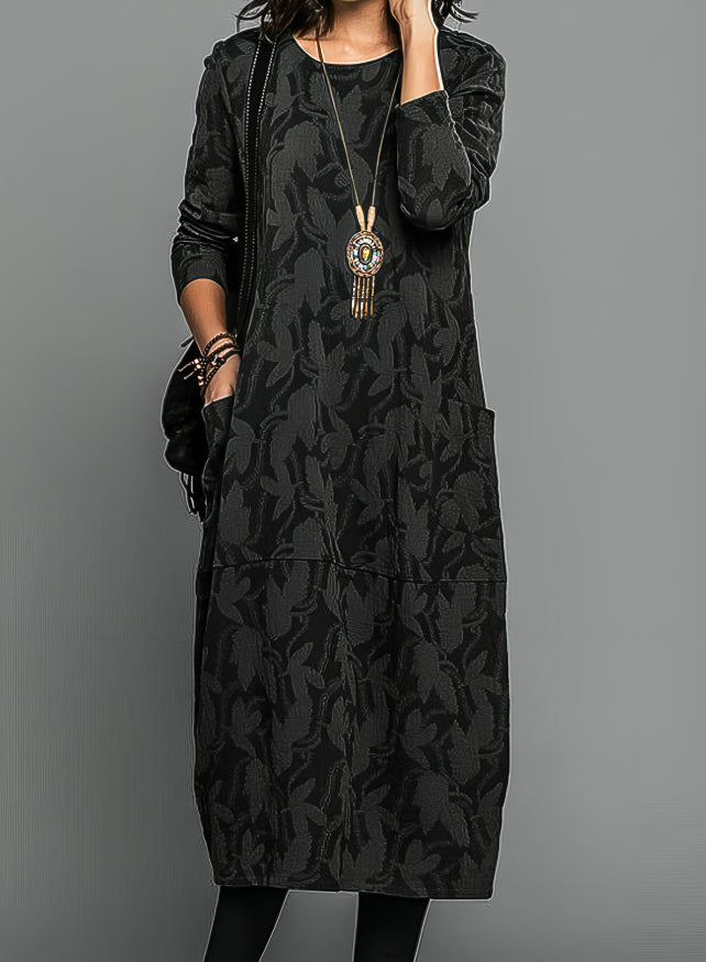 Mechi | Women’s Long-Sleeve Dress – Slimming Rib-Knit Design & Chic Everyday Silhouette Black