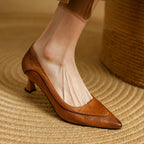 Belle | Genuine Leather Heels – Luxury Designer Block Heel & Slimming Classic Pump Brown