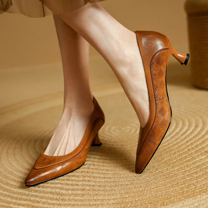 Belle | Genuine Leather Heels – Luxury Designer Block Heel & Slimming Classic Pump